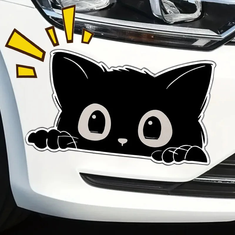 Waterproof Sticker Black Cat Peeking Eyes Anti Scratch Funny
