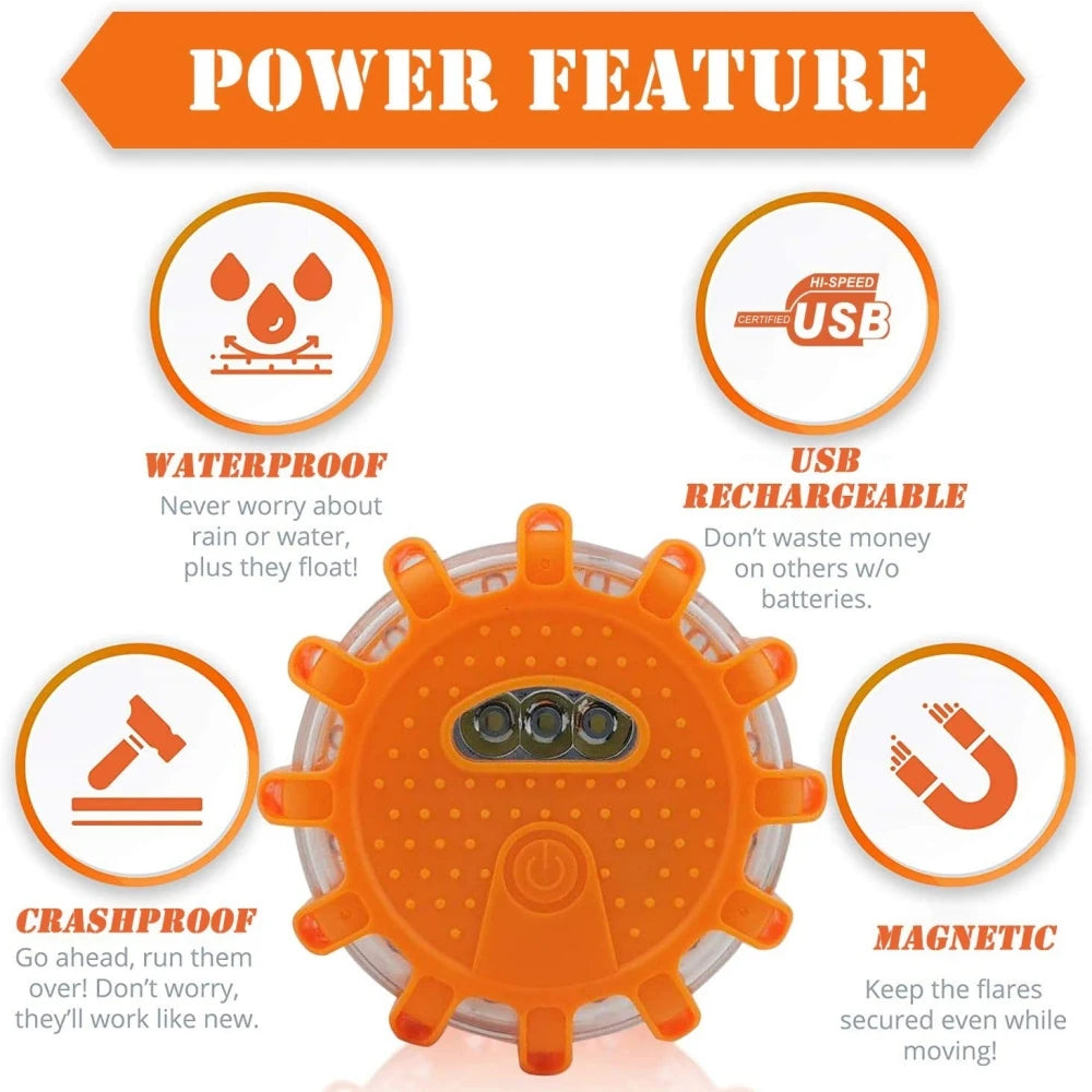 USB Rechargeable Road Flares Emergency Roadside Warning Safety