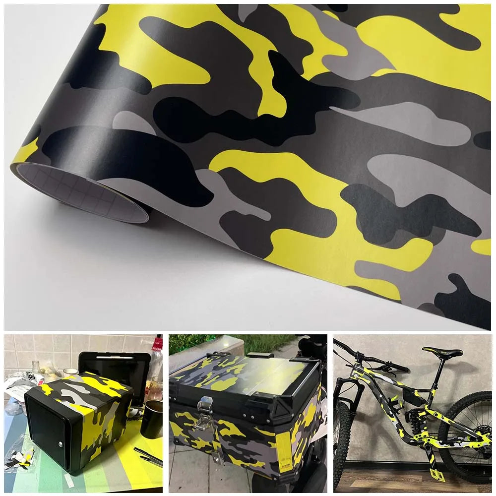 For Auto Motorcycle Body Diy Modification Yellow Camo Vinyl Wrap
