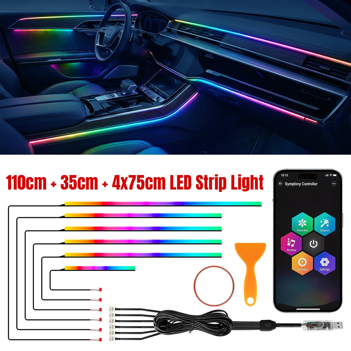 In Interior Ambient Lighting Kit USB Powered Flexible Neon