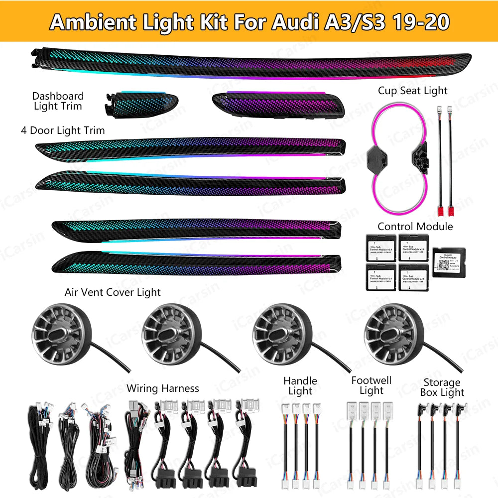 For Audi A3 S3 8V Ambient Icarsin Colors Dynamic RGB Ambient