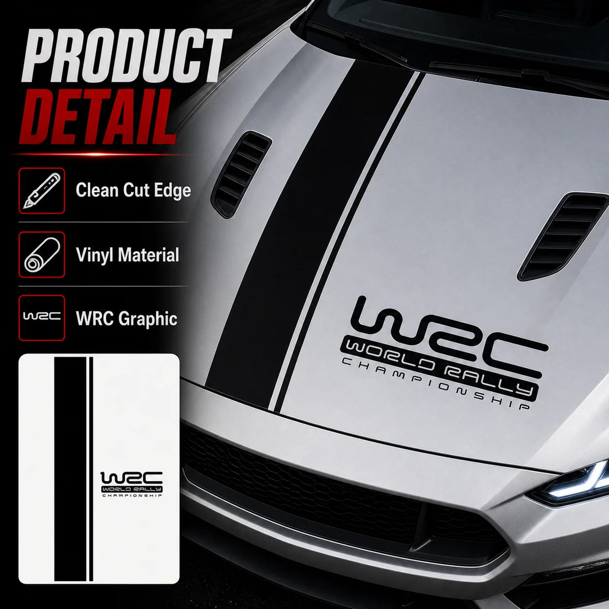 For Sedan Wrc Racing Hood Stripe Decal Black White Vinyl Bonnet