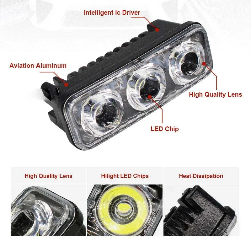 2PCS 3LED Super White Power Work 6000K 7000K Drl