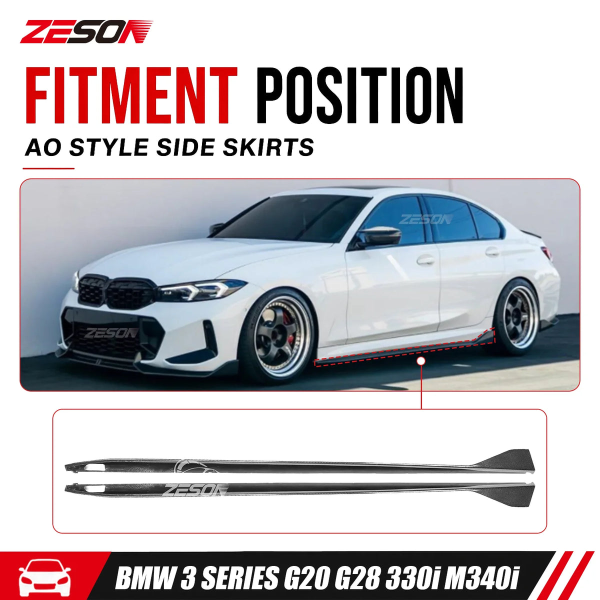 For BMW 3 Series G20 325I Zeson Real Carbon Fiber Side Skirts Ad