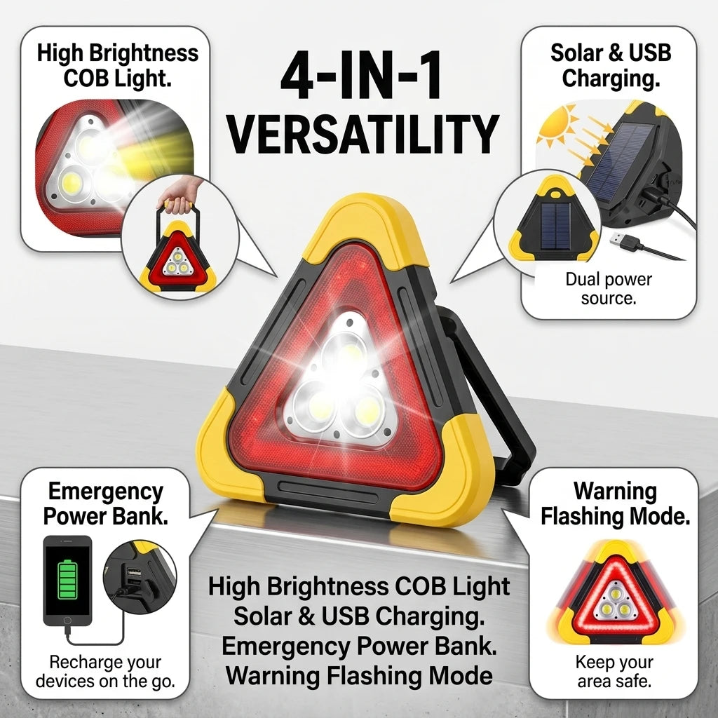 Emergency Warning Triangle Solar Powered Reflective Sign