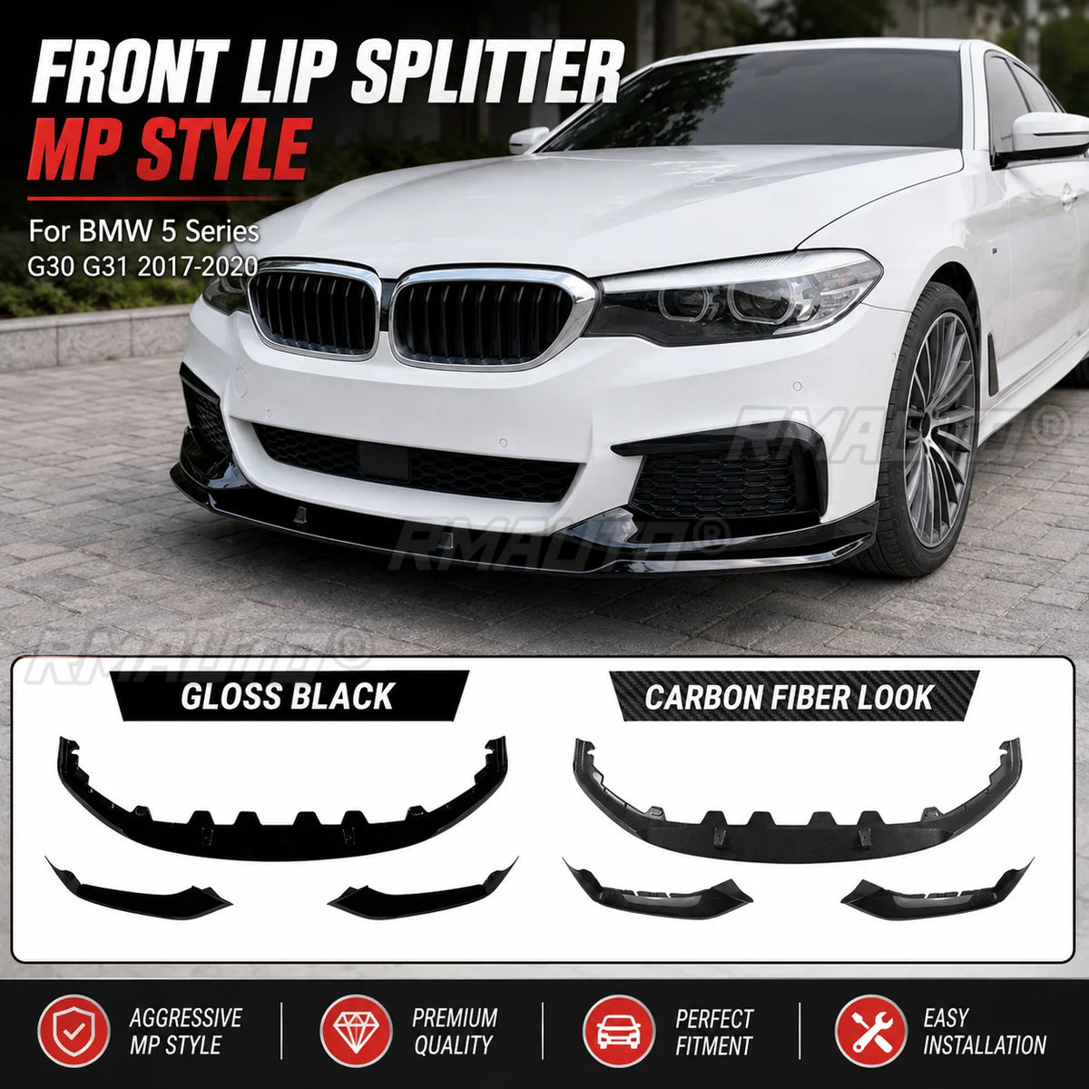 For BMW 5 Series G30 G31 Mp Front Lip Splitter Bumper Spoiler