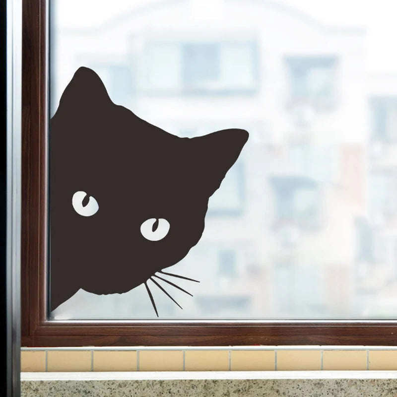 Fuuny Motorcycle Sticker Cat Peeking Decal Black White Vinyl