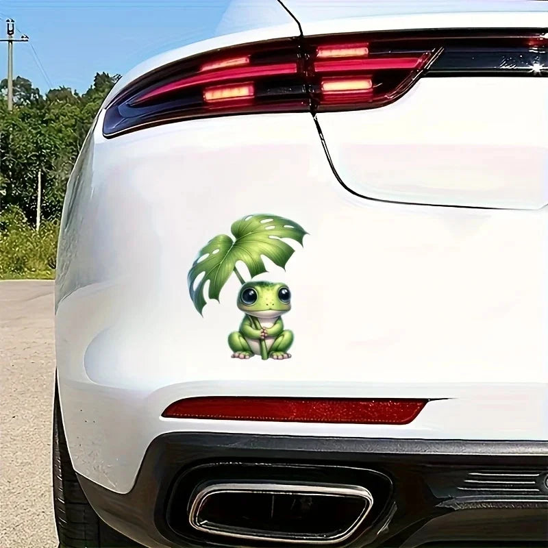 11x13cm Adorable Frog Holding Leaf Pvc Decal Durable