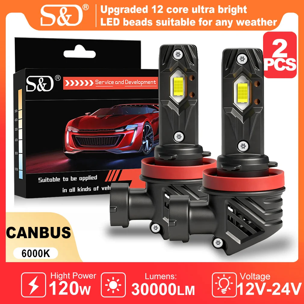 S D 30000LM H8 H11 Canbus Headlight Bulbs 9005