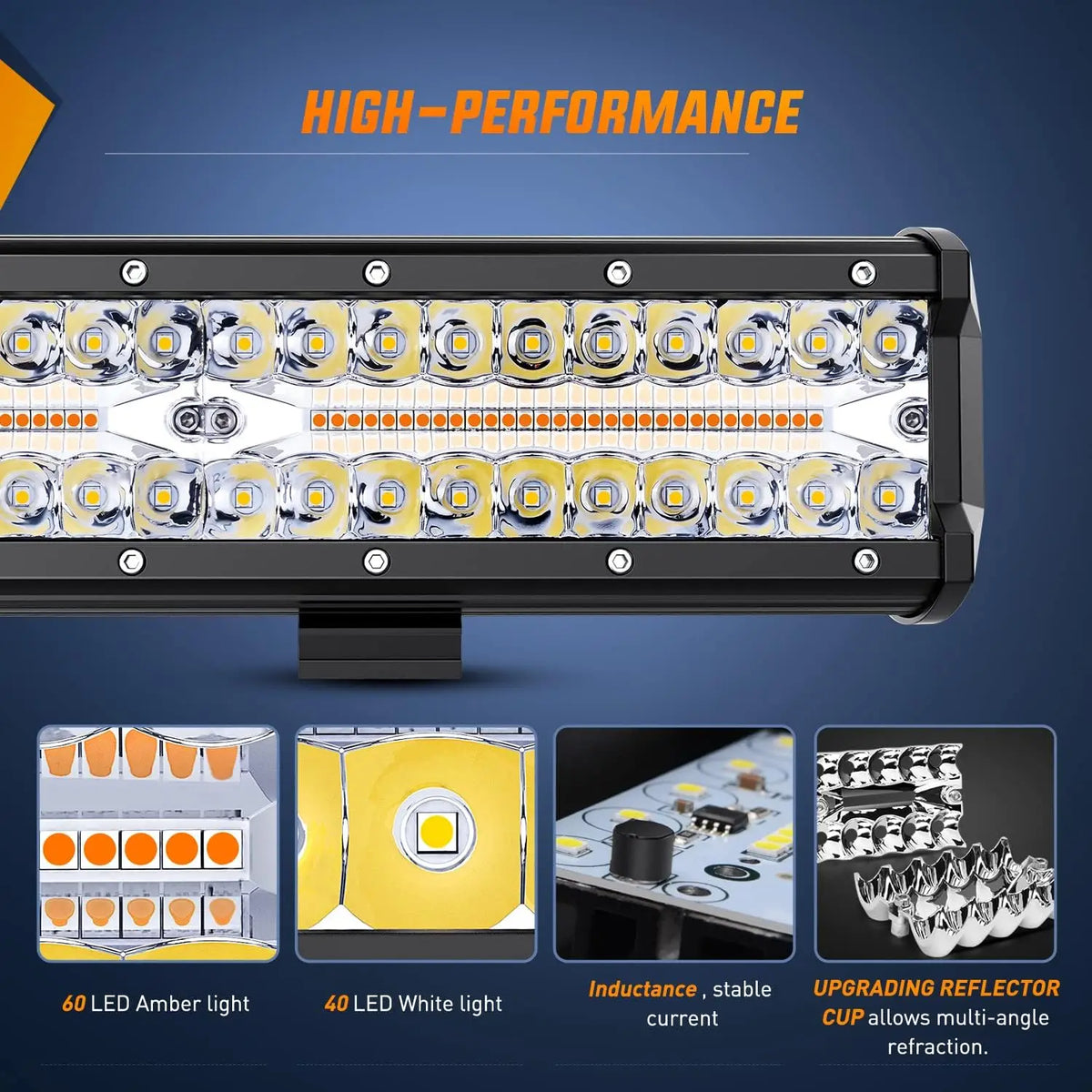 Nilight 12inch 300W Bar 2PCS 4inch 60W Pods Amber