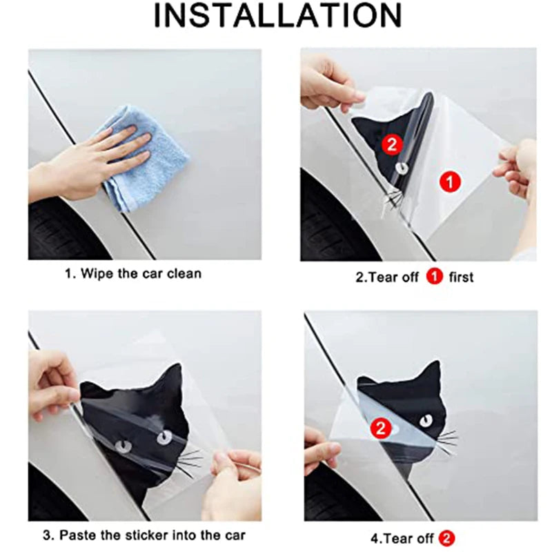 2PCS Creative Black Cat Face Peeking Stickers Decal Window