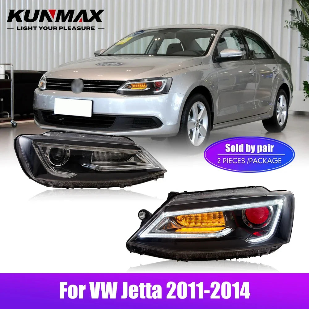 For VW Jetta 2011-2014 LED Headlight 2PCS Head Drl Daytime