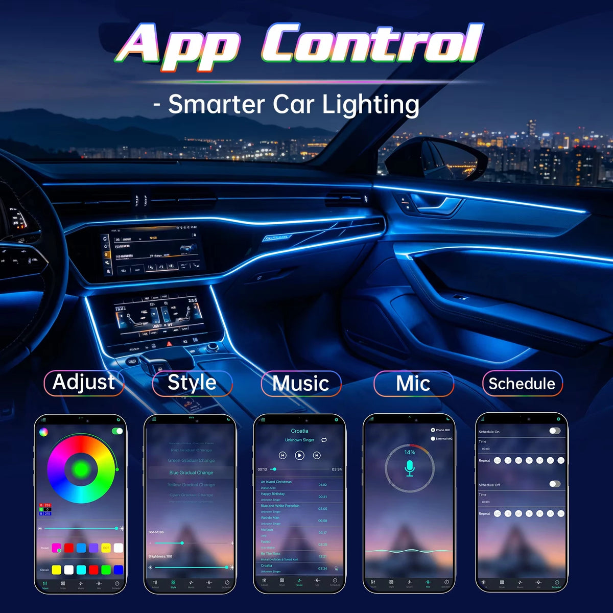 RGB Ambient Strip Kit Million Colors Interior APP Remote