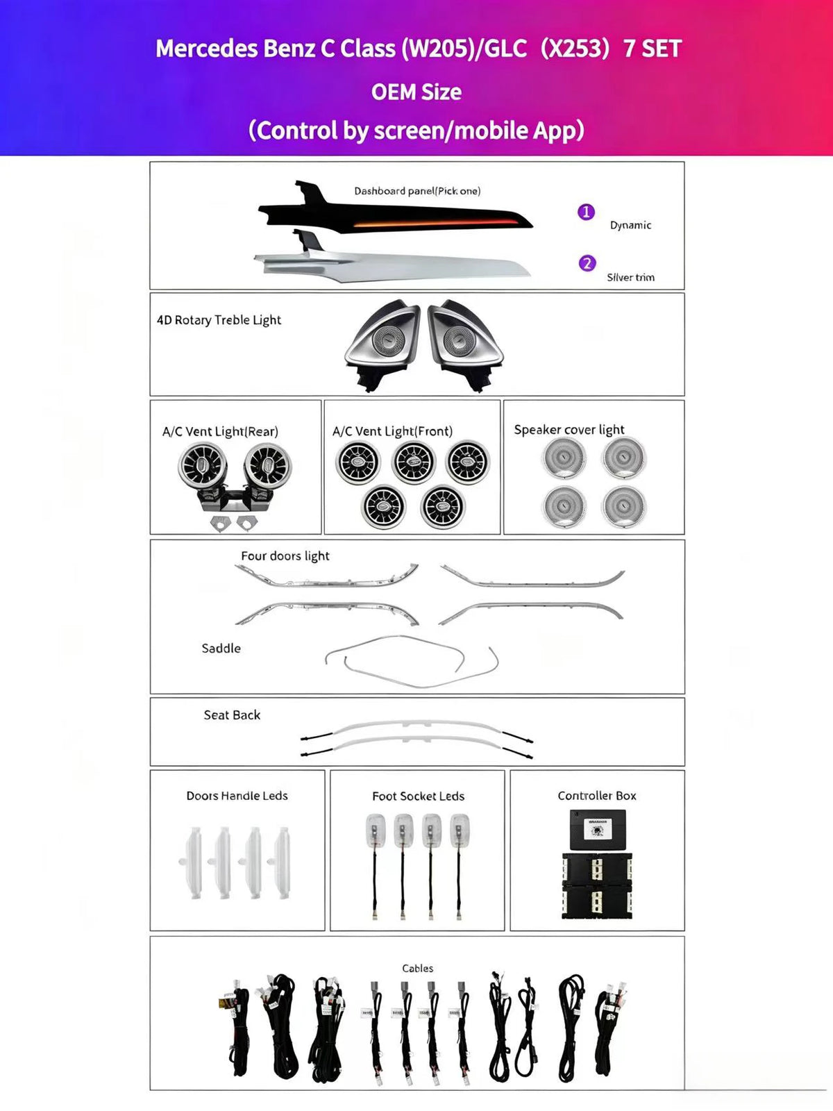 For Mercedes Benz C-Class W205 Glc Color Ambient Kit X253