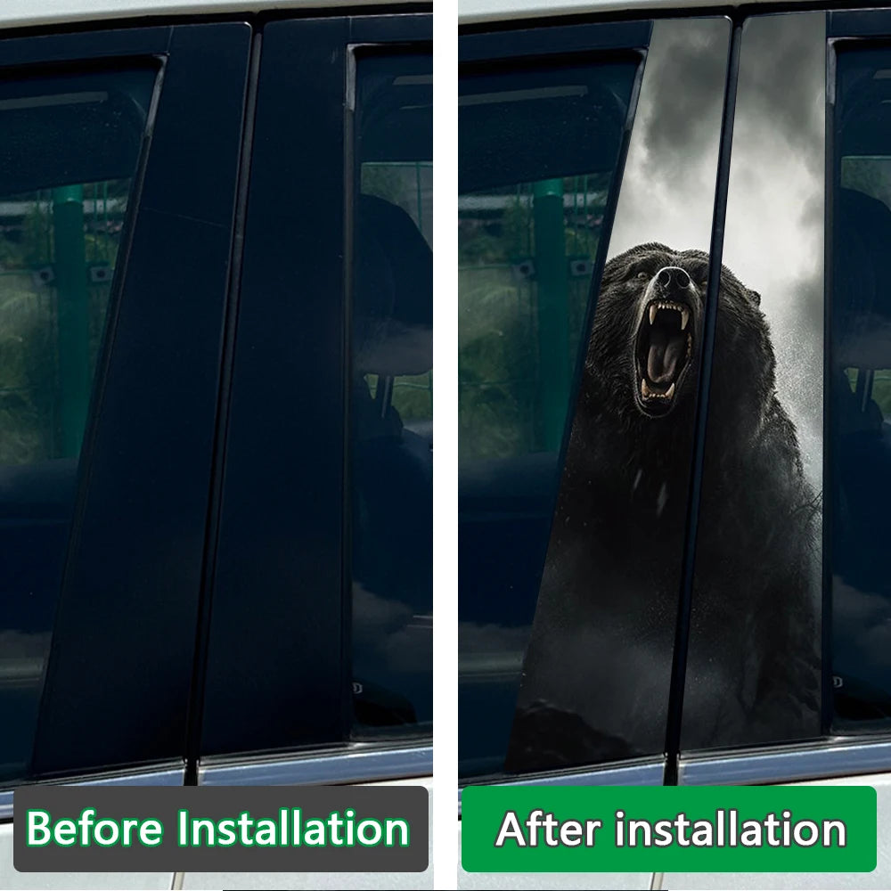 2PCS Fierce Aggressive Black Bear Window Pillar Sticker Fit