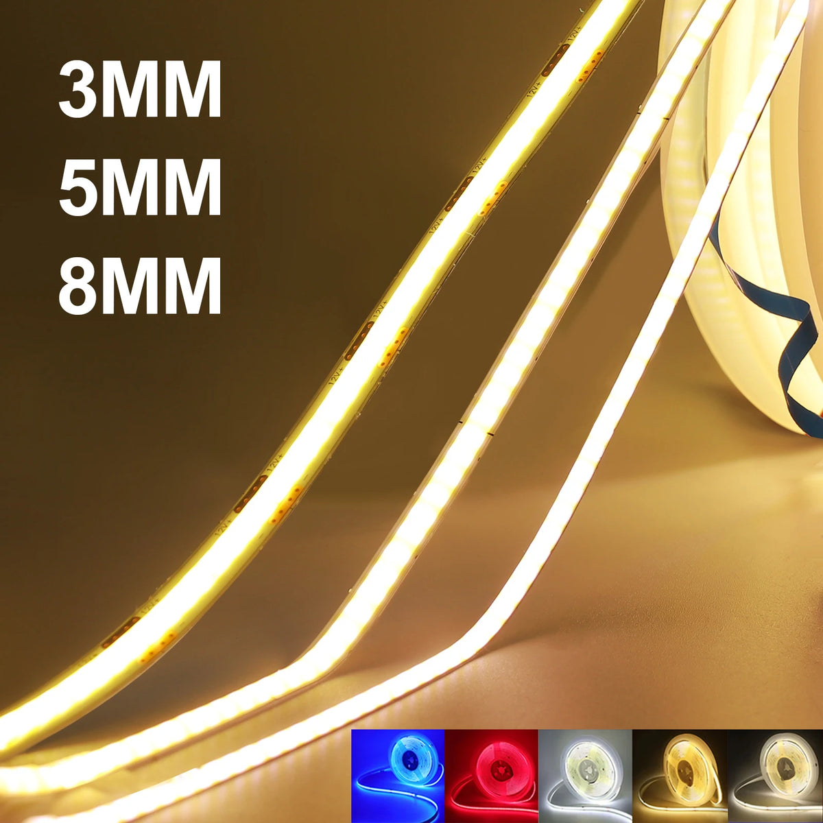 3MM 5MM 8MM Width Cob Strip 5V 12V 24V