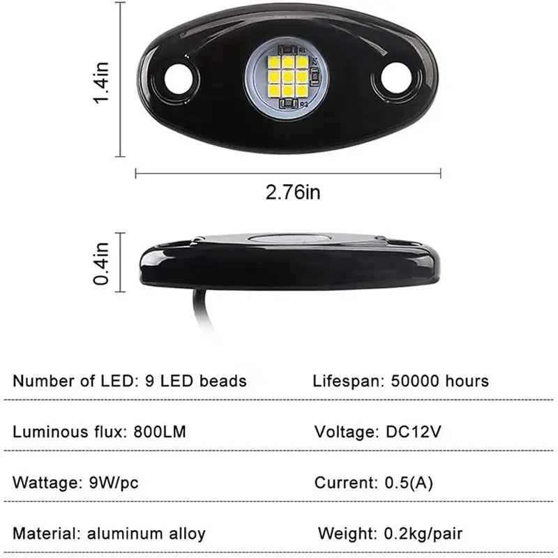 For Off Road 8PCS 9LED Super Bright Rock Kit Waterproof Neon