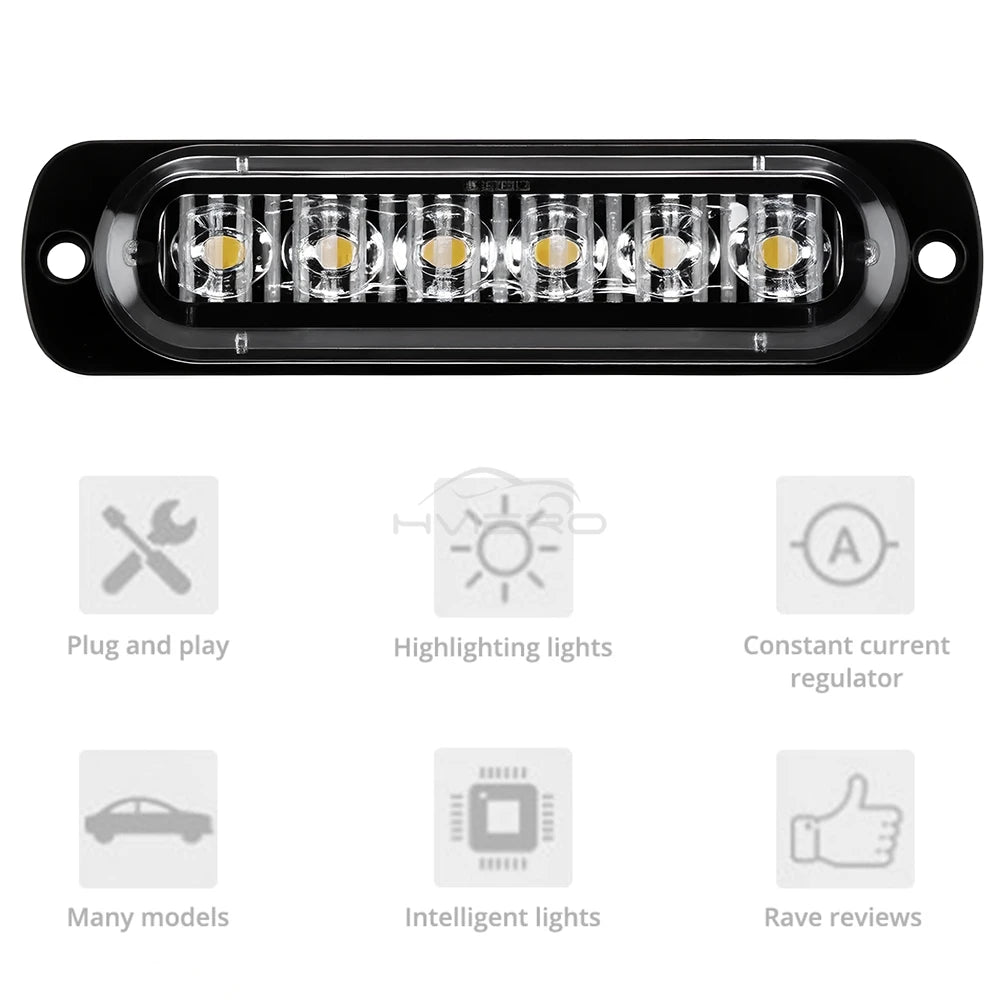 12v-24v 6leds Warning Strobe Grille Flashing Lightbar Beacon