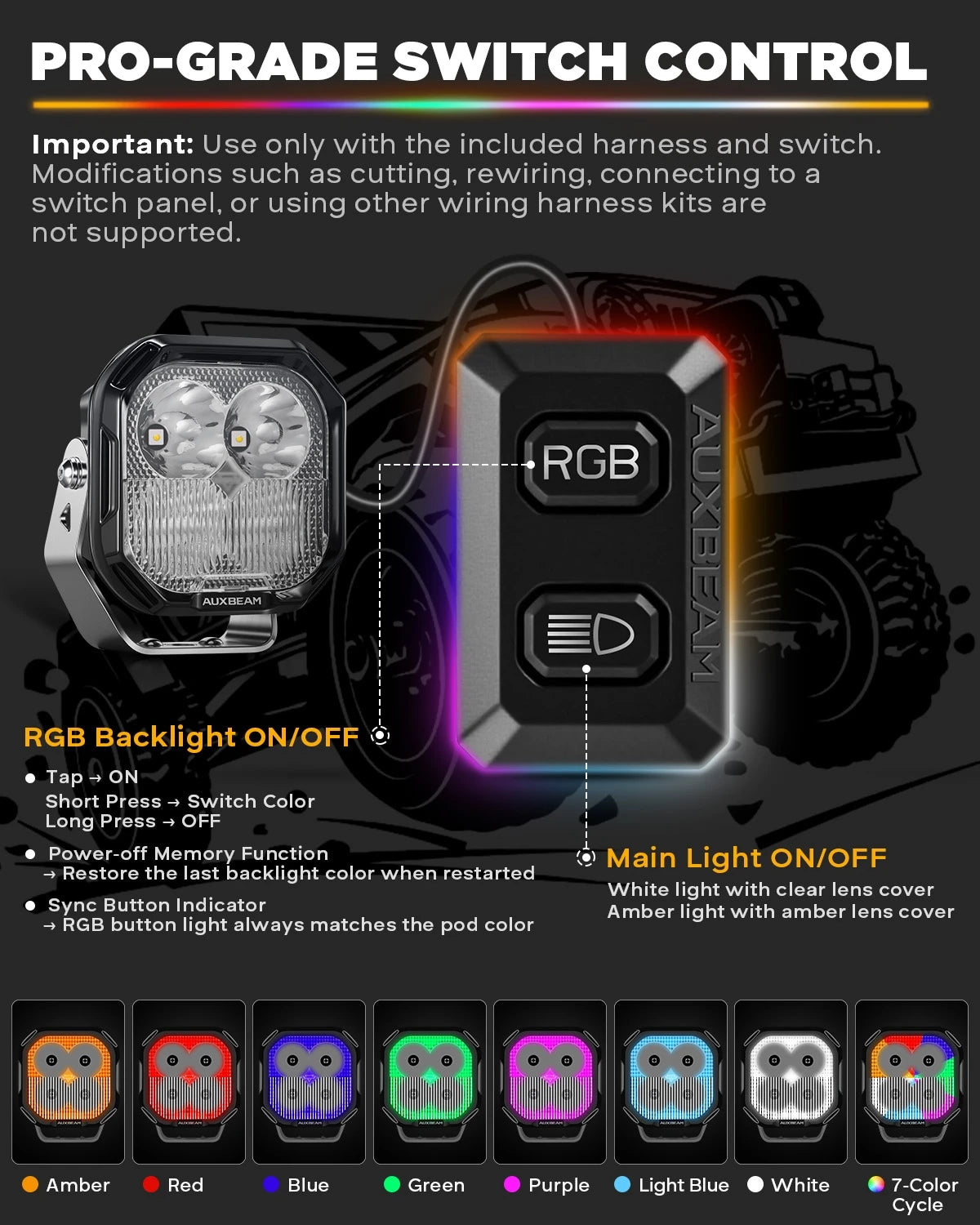 For Off Road Auxbeam Color Play Series 116W Inch RGB Pod