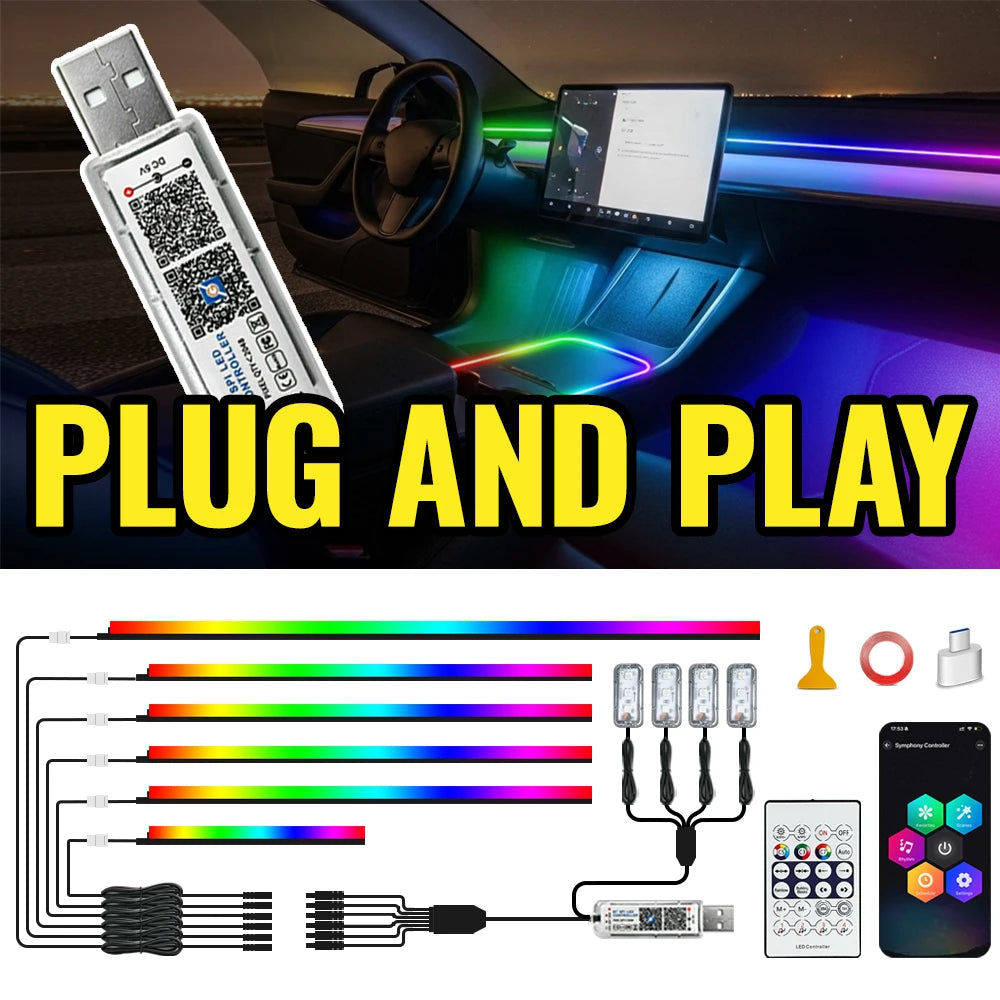 Acrylic APP Controlled Interior Multicolor Waterproof El Wire Kit