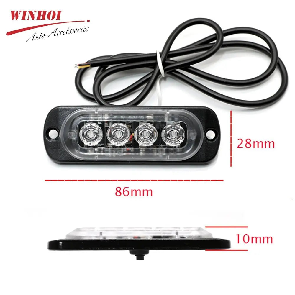 4LED Strobe Amber Blue Grill Warning 12-24v Stroboscopes Safati