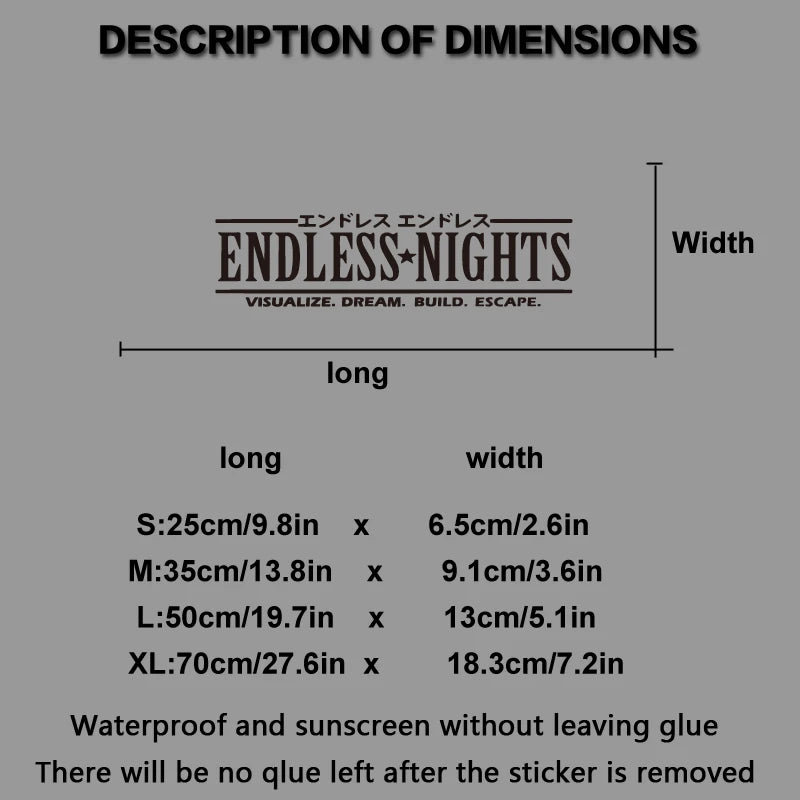 Endless Night Jdm Window Decal Sticker Bumper Windshield Banner