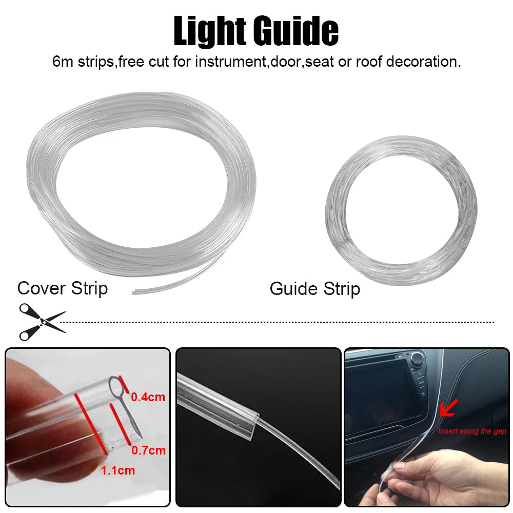 12V 6M Strips RGB Interior Ambient Fiber Optic Lens