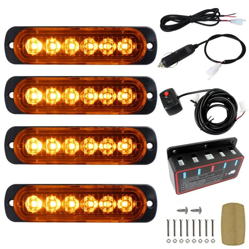 12V 4X4 Emergency Side Stroboscopes Grille Signal Red Blue