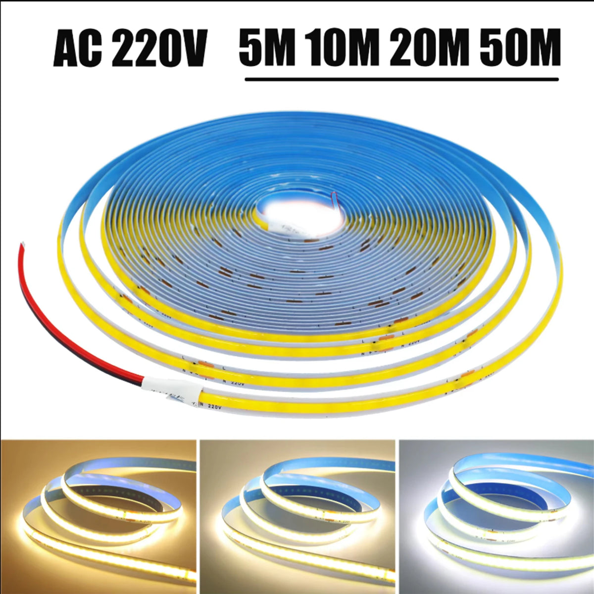 5M 10M 20M 50M Roll Cob Strip Ac 220V