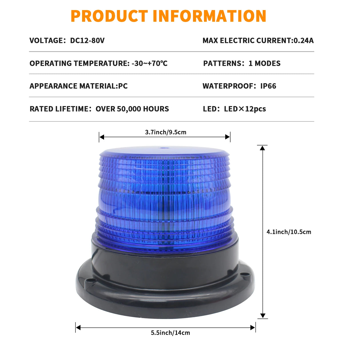 Laikesi 12LED Amber Strobe Beacon Warning Base 12V Cigarette