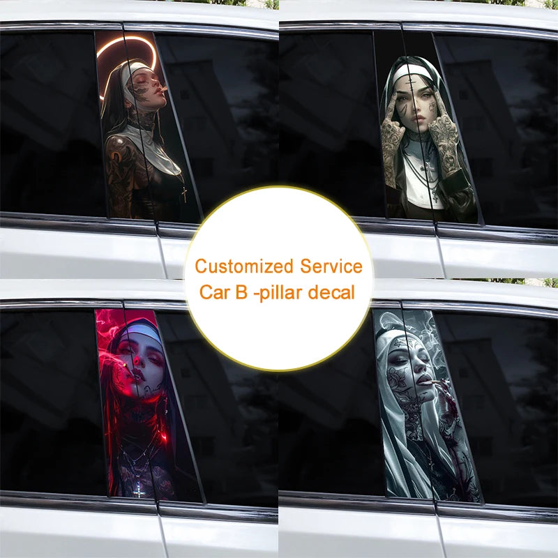 2PCS Nun Sticker B Pillar Waterproof Door 3D