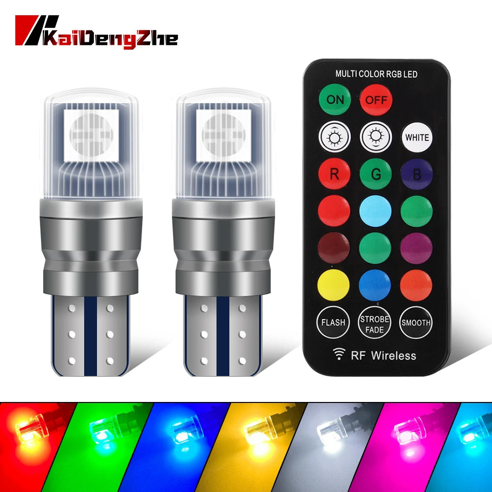 2PCS T10 RGB 12V Remote Control Indicator W5W Automobiles