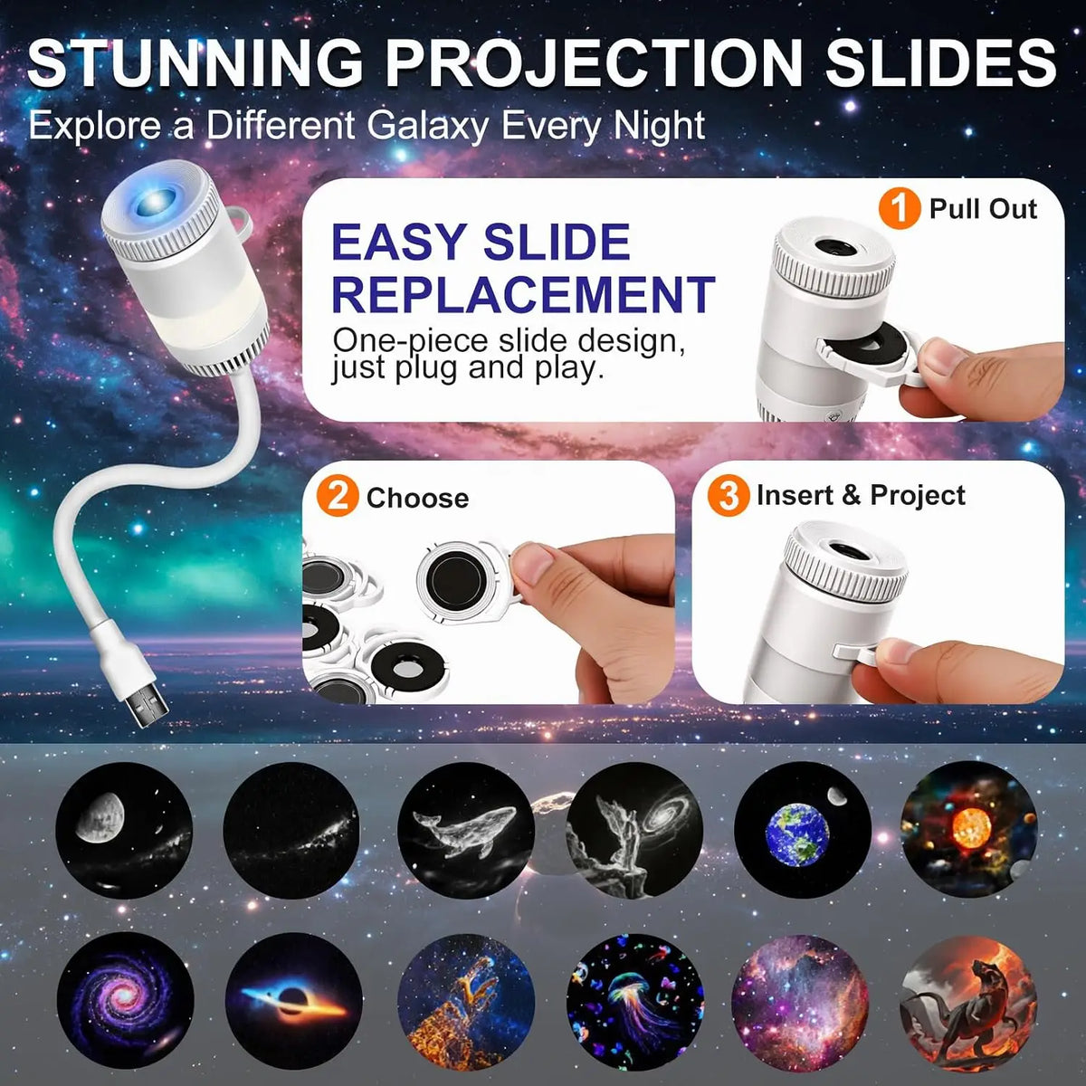 24 In USB Interior Roof Star Galaxy Projection Ambient