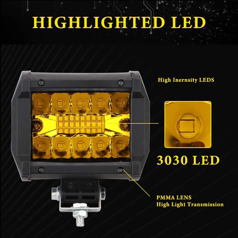 For Offroad Work 60W Fog Spotlights Strip 20LED 6000K Roof Front