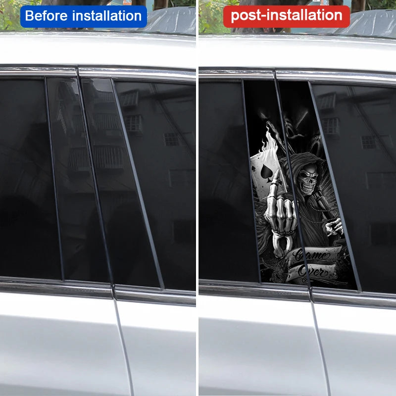 2PCS Horror Skull Sticker b-pillar Vinyl Decals Doors Pillar
