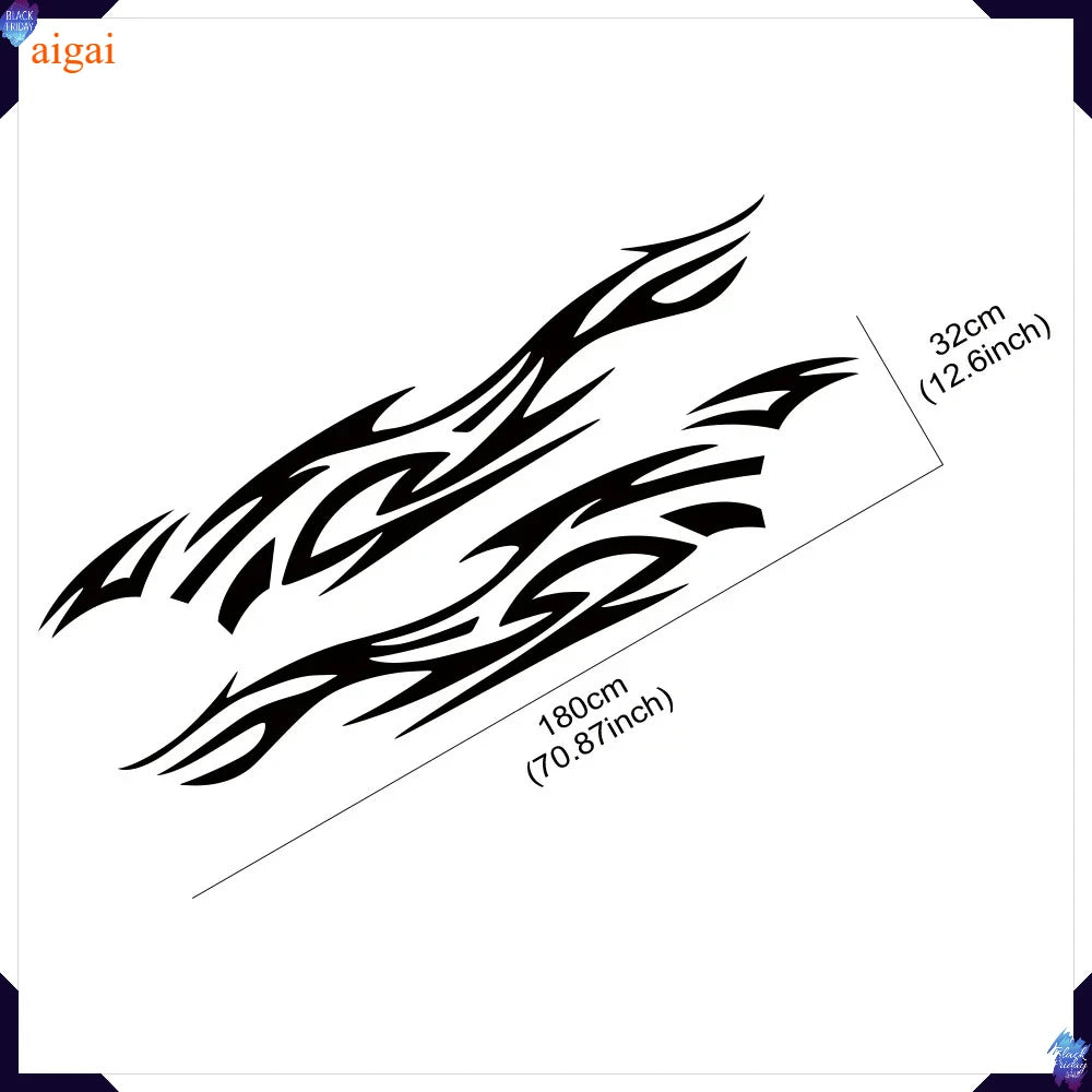 2PCS Fashion Stickers Flames Flaming Body Sticker Stripe Door