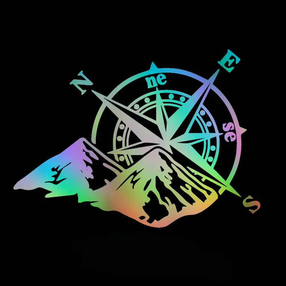 Laser Sticker Mountain Compass Fashion Body Decal Colorful Rear