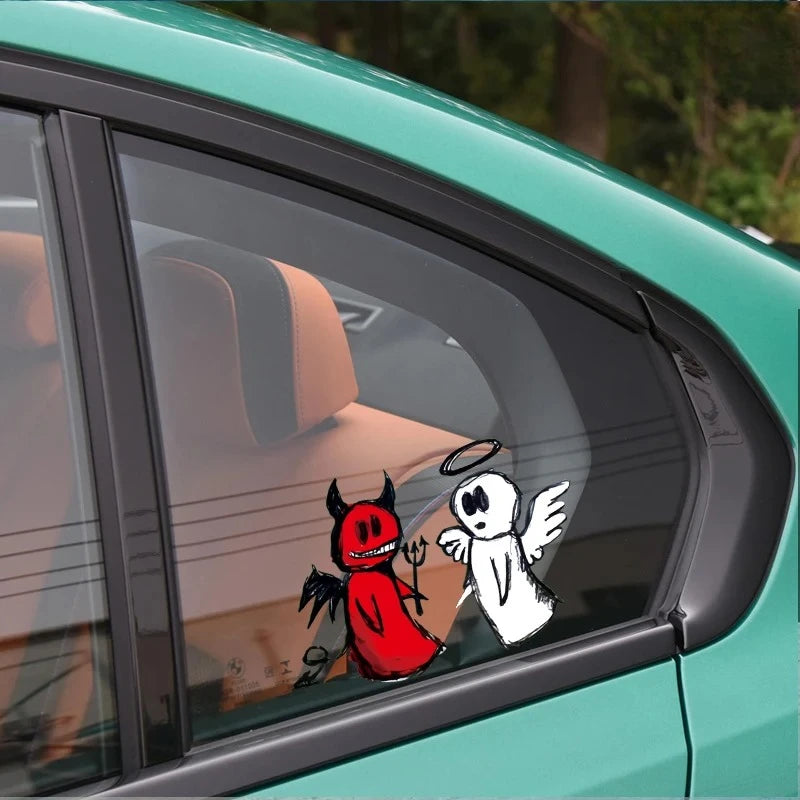 Vinyl Waterproof Hand Drawn Angel Demon Cartoon Motorcycle