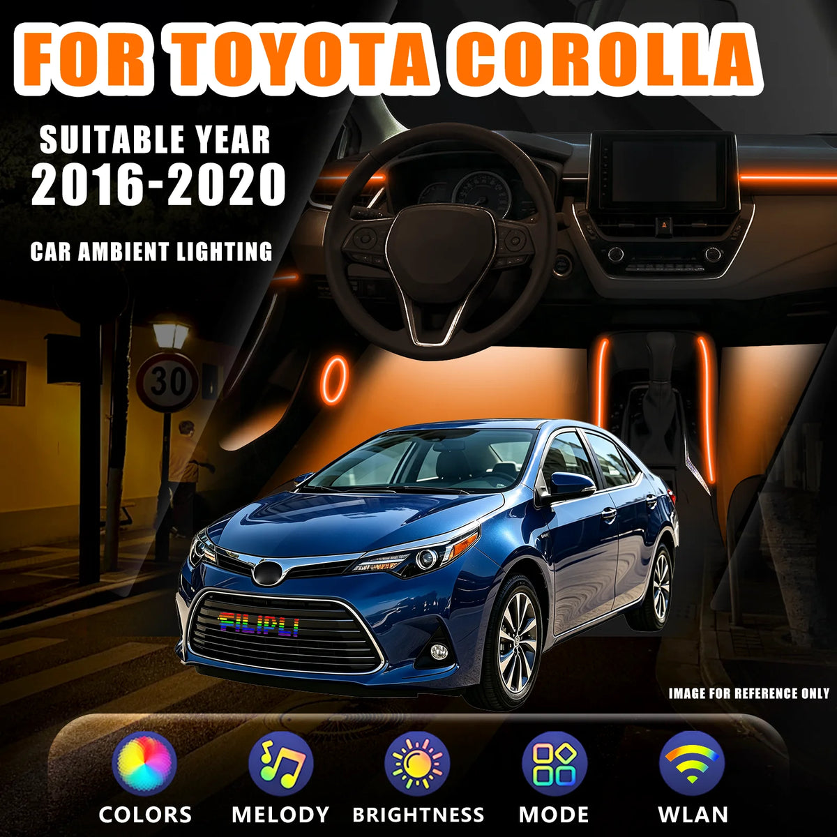 For Toyota Corolla 2016-2020 RGB 6 Ambient Lighting Kit Wifi