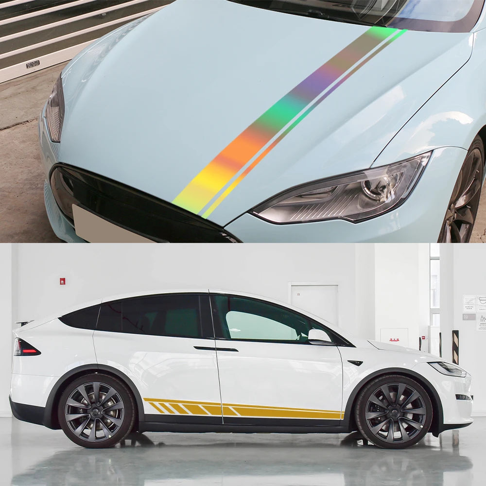 For Tesla Model 3 Y X 3PCS Hood Body Vinyl Stickers Racing Set