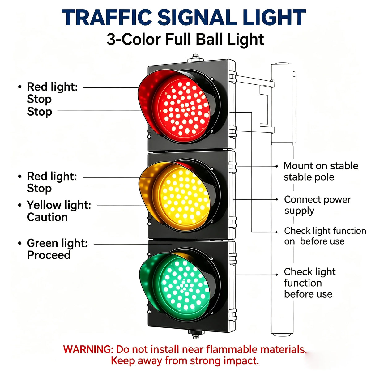 Waterproof Traffic Signal Red Yellow Green Indicator Outdoor Road