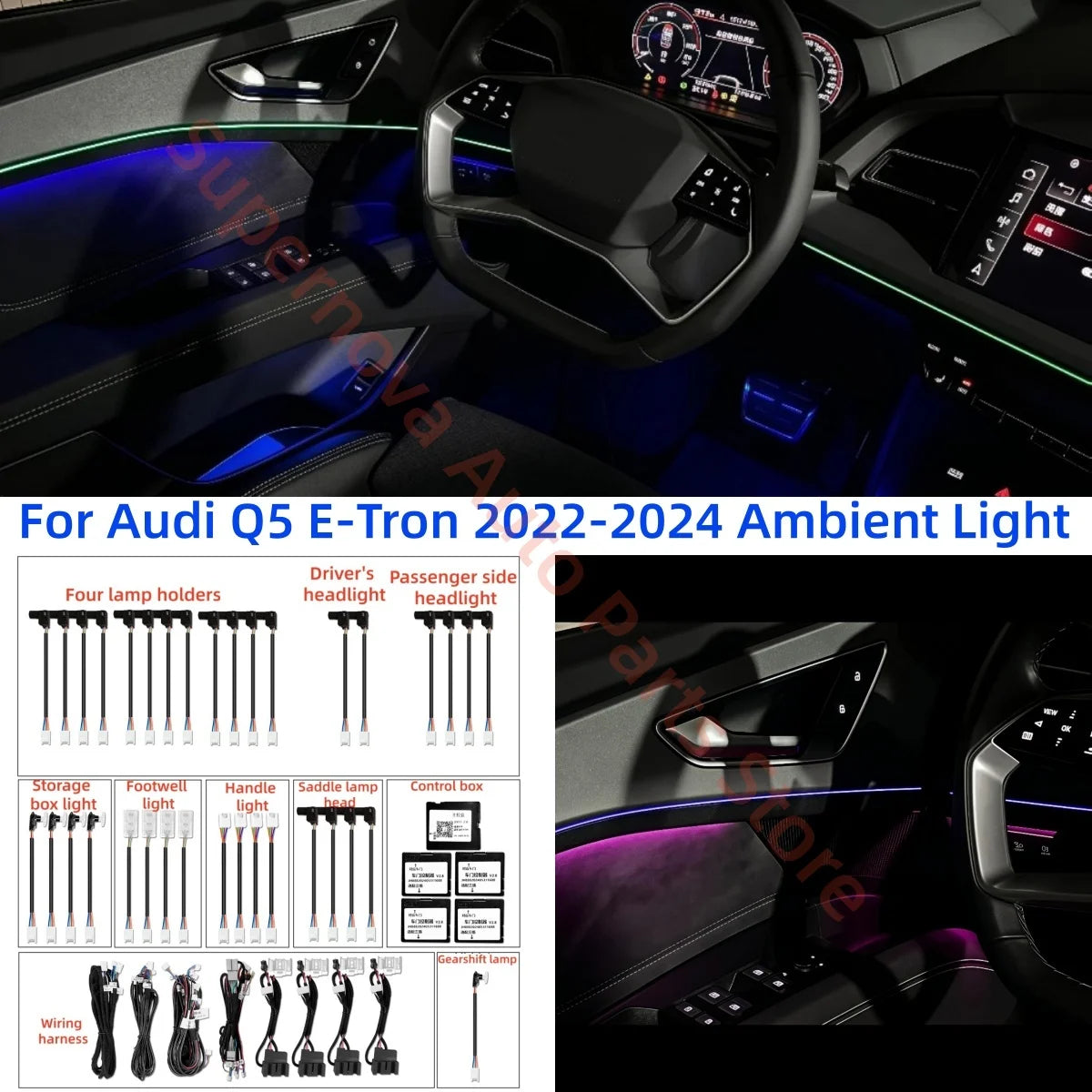 For Audi Q5 E-Tron 2022-2024 Ambient Interior Lighting Upgrade