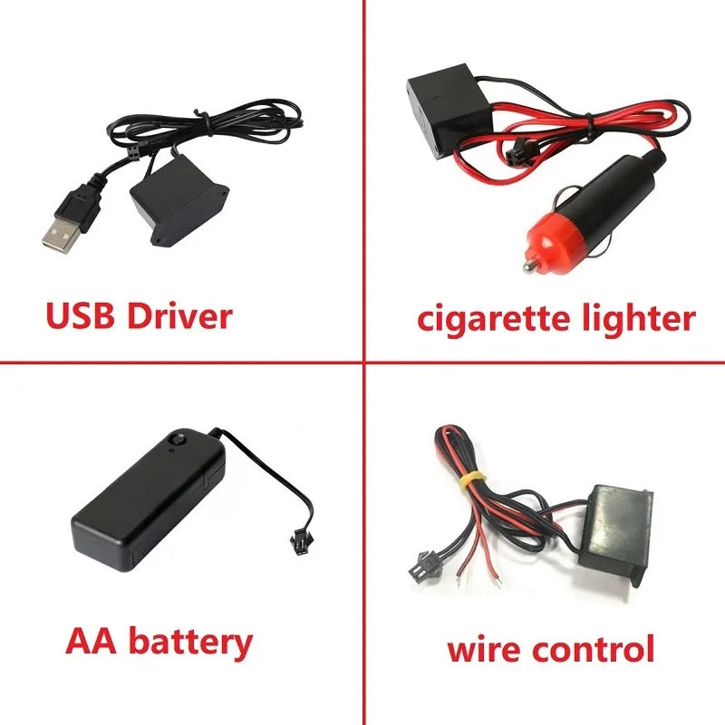 Neon Interior Lighting Strips Cigarette Drive Wire Control USB