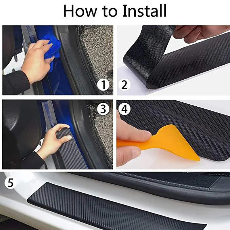 3D Nano Carbon Fiber Sticker Paste Door Sill Protector
