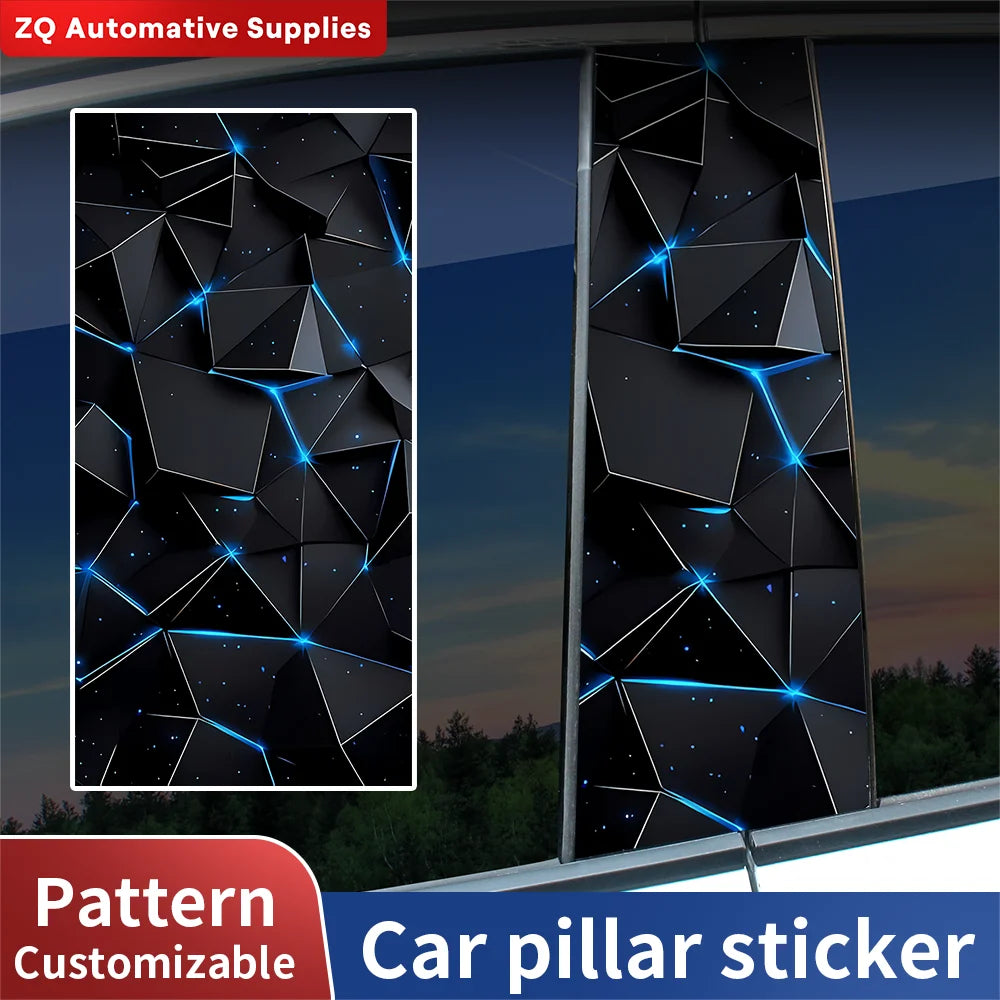 3D Geometric b-pillar Sticker Blue Tech Window Pillar Decal