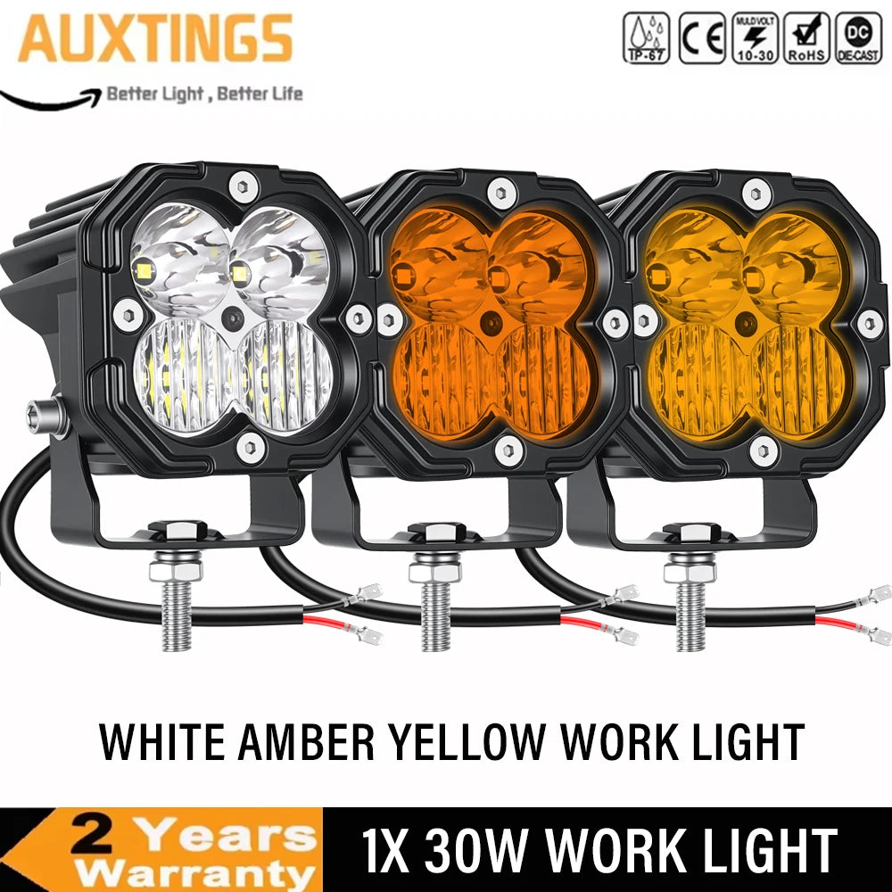 For Utv X 30W Amber Yellow White Colors Cube Pod Spot