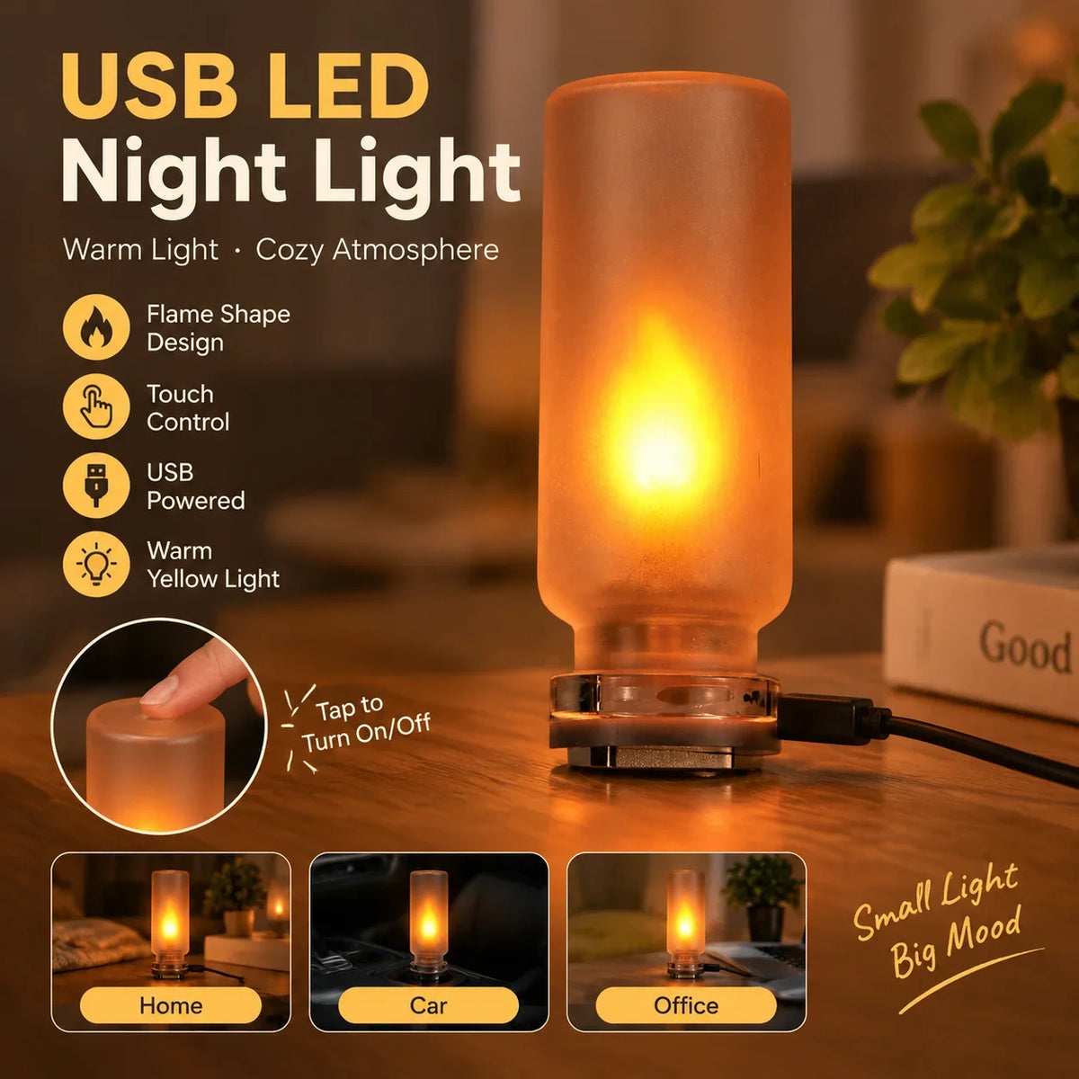 Flame Shape Yellow Warm Bulb Retro USB Filament Night