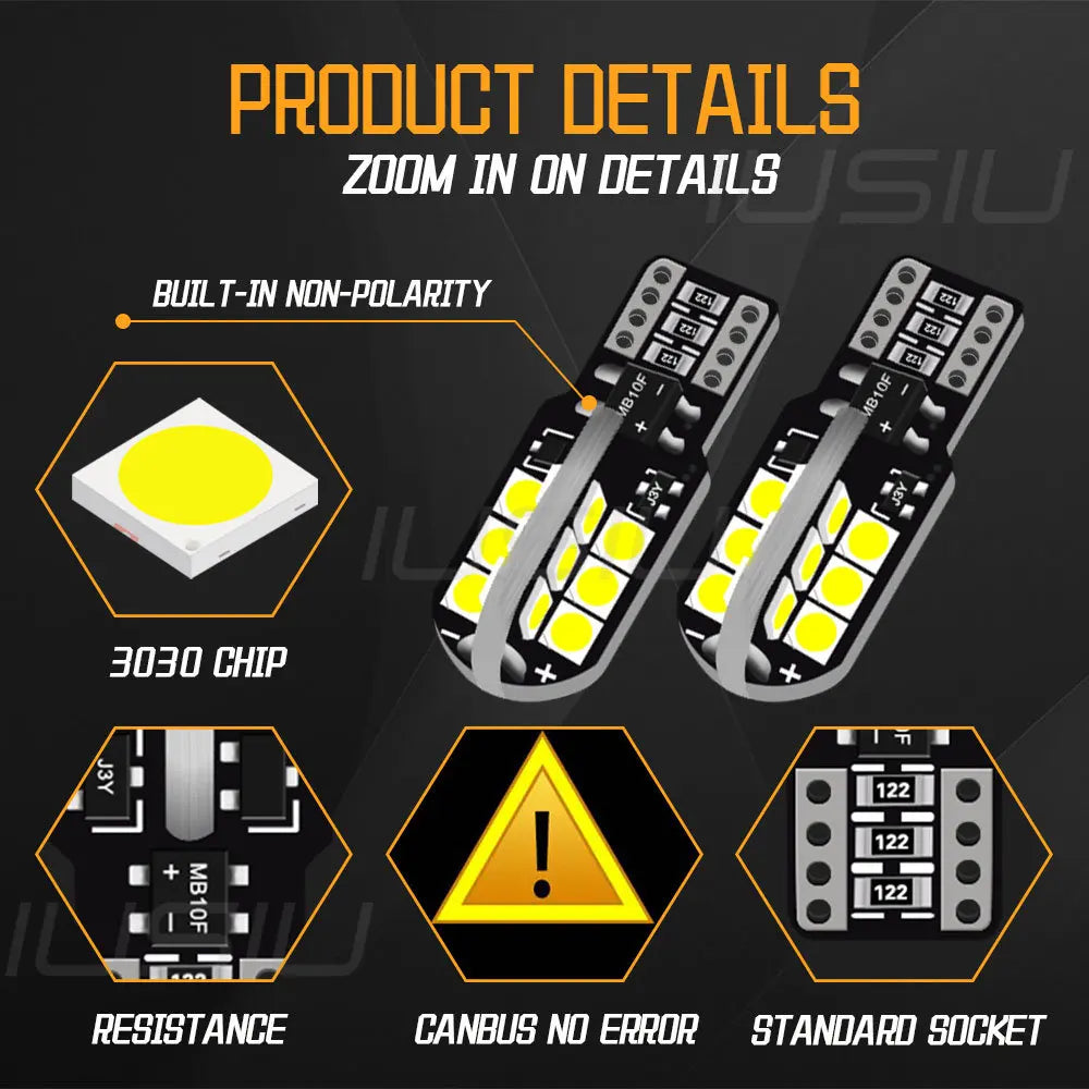 Iusiu 2PCS Canbus T10 W5W Super Bright 194 Bulb
