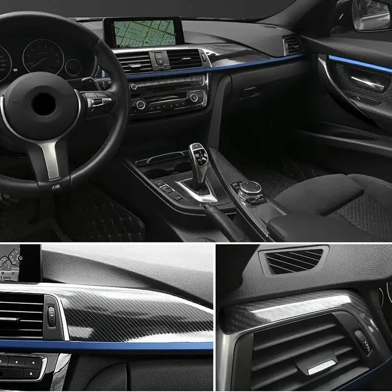 7D Carbon Fiber Film Interior Moulding Stickers Pu Leather
