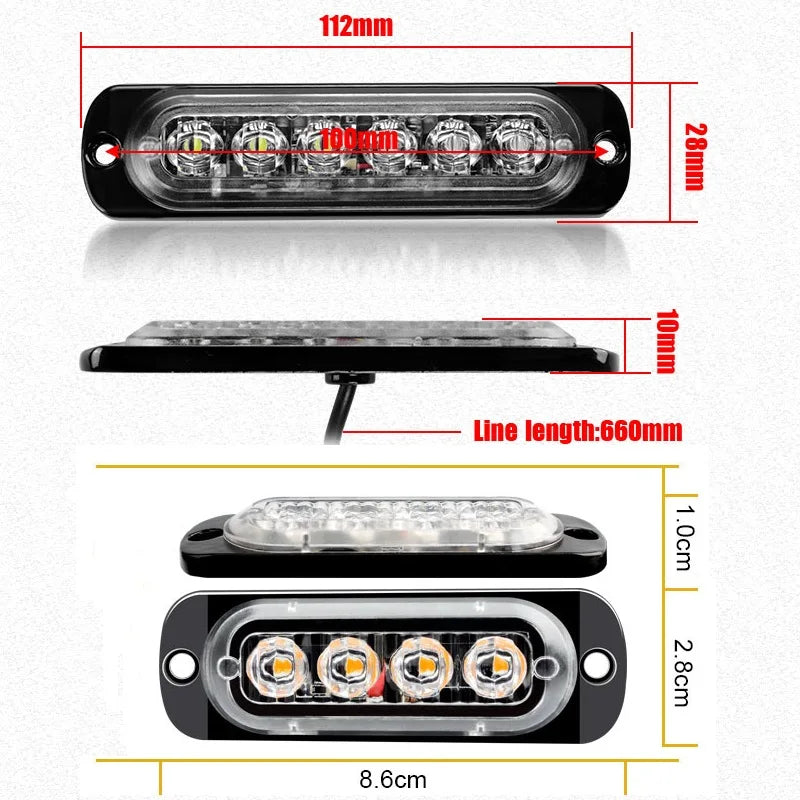 6LED 4LED Strobe Warning Fix Grill Flashing Breakdown Emergency